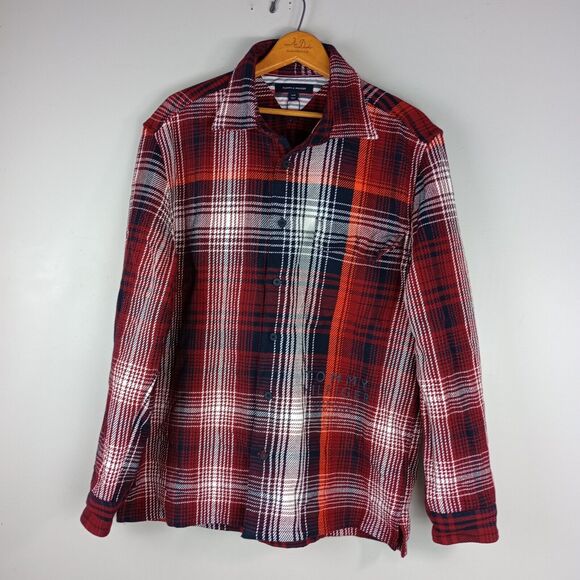 NEW Tommy Hilfiger Mens Cotton Plaid Flannel Overshirt  Jacket Red Large NWT - Picture 1 of 10